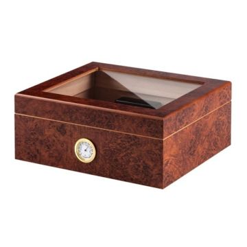 Humidor met glas bruin 26x22x11cm