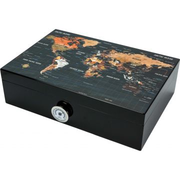 Humidor "World Map" Shiny Black 50 sig.