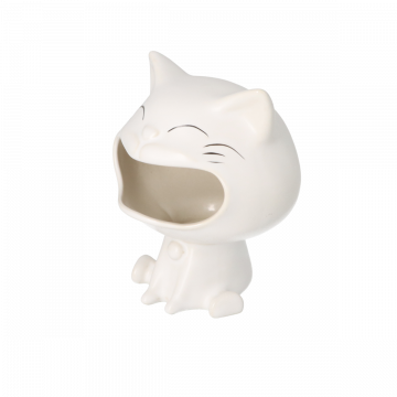Keramieke Asbak cat, white ceramic, 10x8.5x 12cm