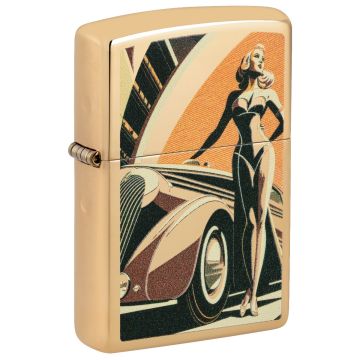 Zippo 254B Vintage Car and Woman Design