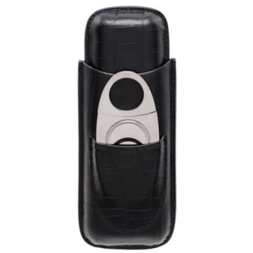 Myon 2 pcs cigar-case with cutter real leather Black