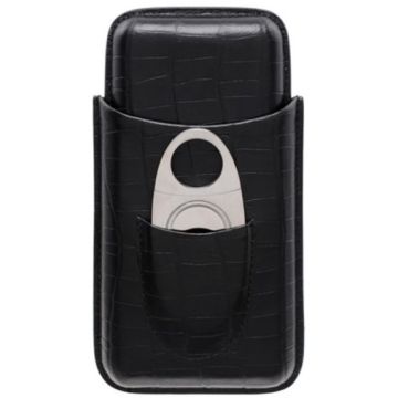 Myon 3 pcs cigar-case with cutter real leather Black