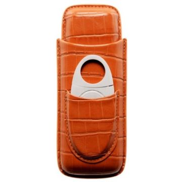 Myon 2 pcs cigar-case with cutter real leather Brown