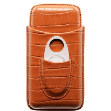 Myon 3 pcs cigar-case with cutter real leather Brown