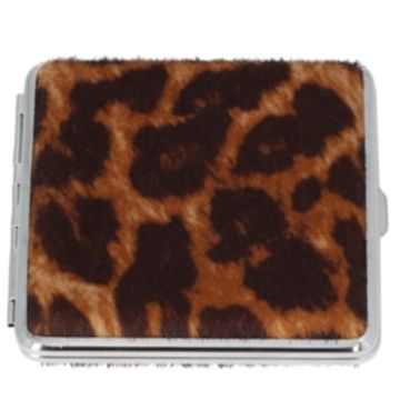 Angelo cigarette case, leather with leo print, (2x)