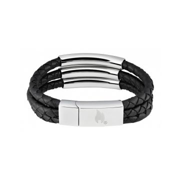 Zippo Steel Braided Leather Bracelet - 20 x 1.85 x 0.8 cm